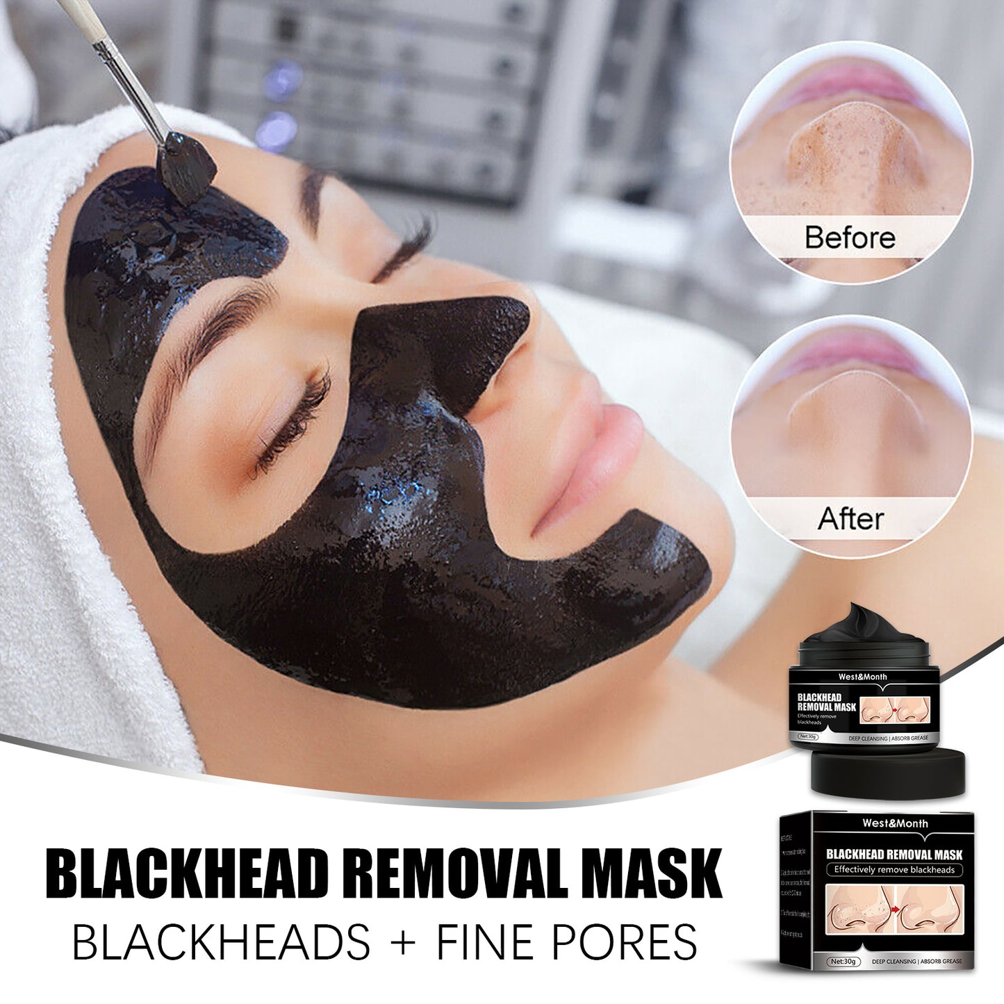 West & Month Blackhead Removal Mask, Peel Off Remove Blackhead Activated Carbon Cleansing Face Mask